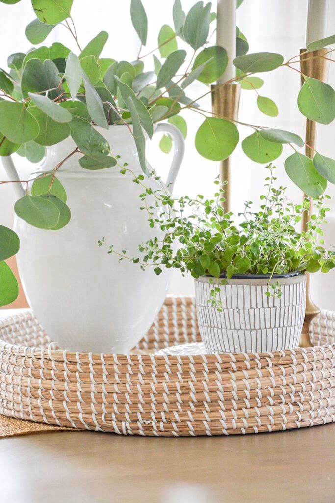 greens and a plant in a basket