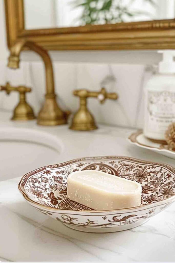 seasonal soap in a transfer ware dish