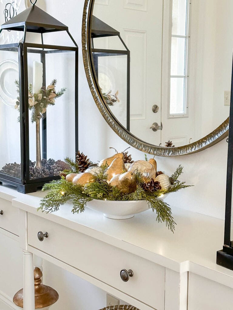 FOYER TABLE DECORATED FOR CHRISTMAS