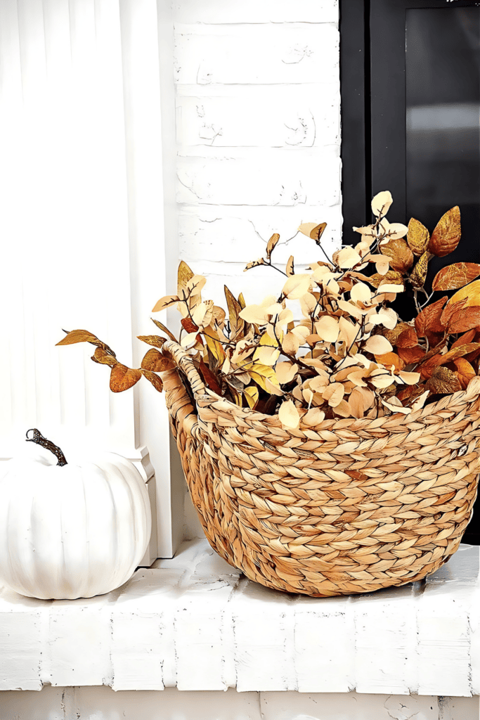 FALL DECOR ACCENTS- BASKET OF FALL LEAVES
