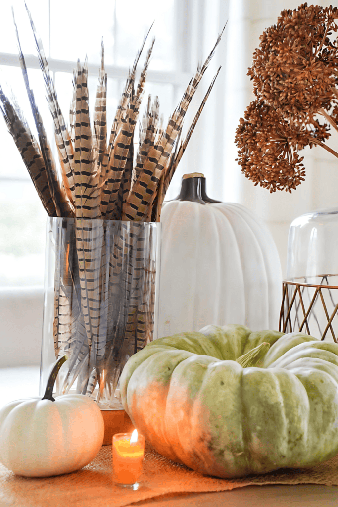 PHEASANT FEATHERS IN A GLASS CYLINDER-ENHANCED