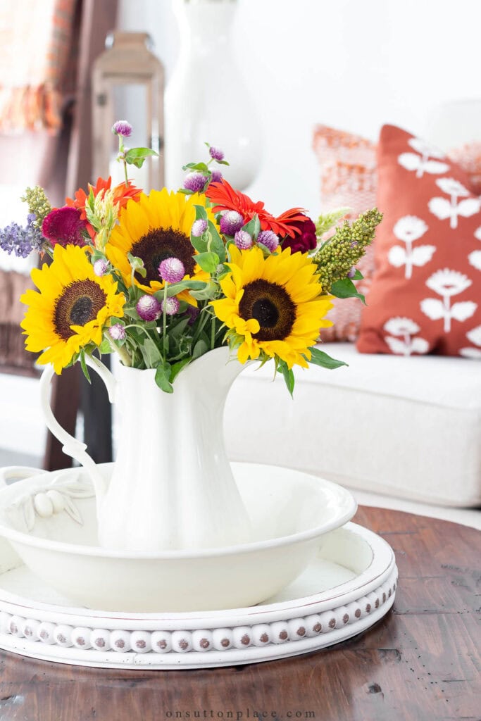 Pitcher of fall flowers