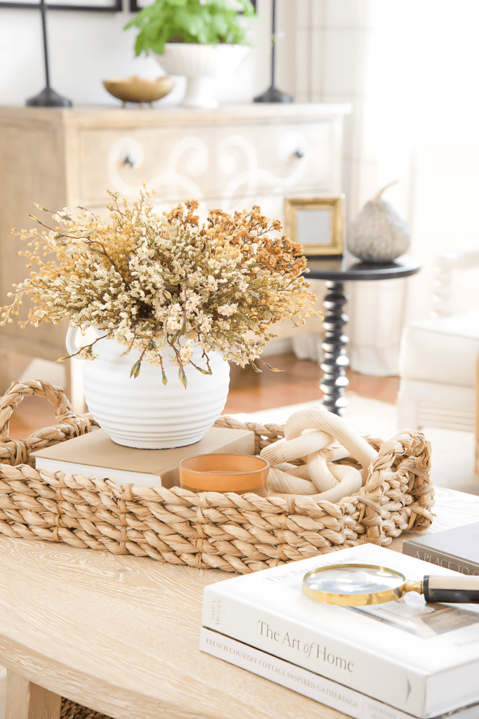 fall vignette on a coffee table