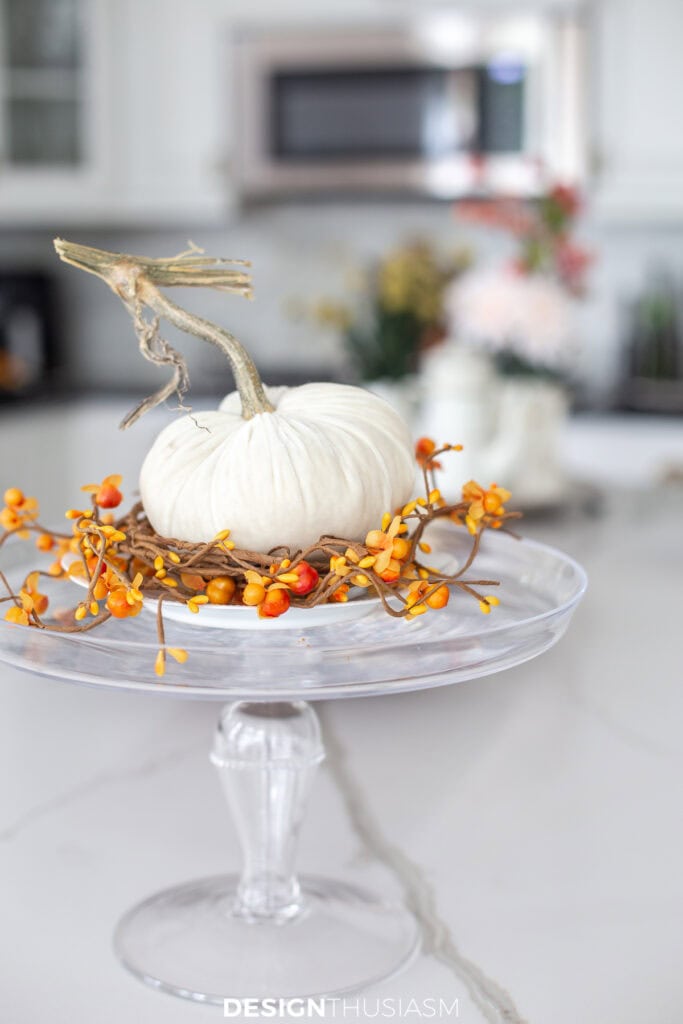 white velvet pumpkin with bittersweet