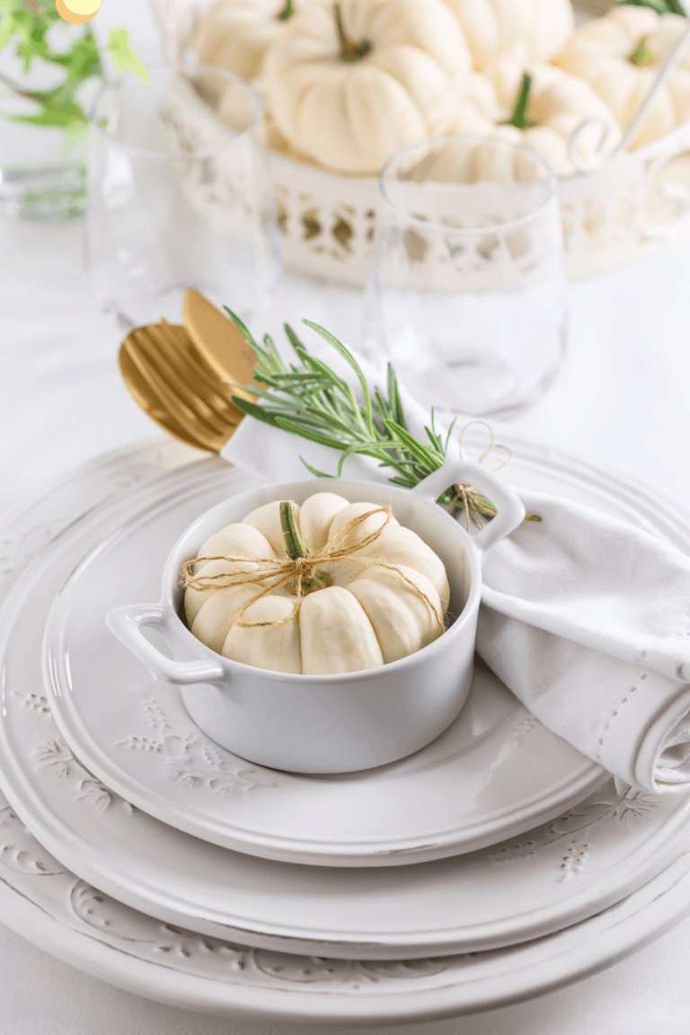 pumpkin in a small soup bowl on a table
