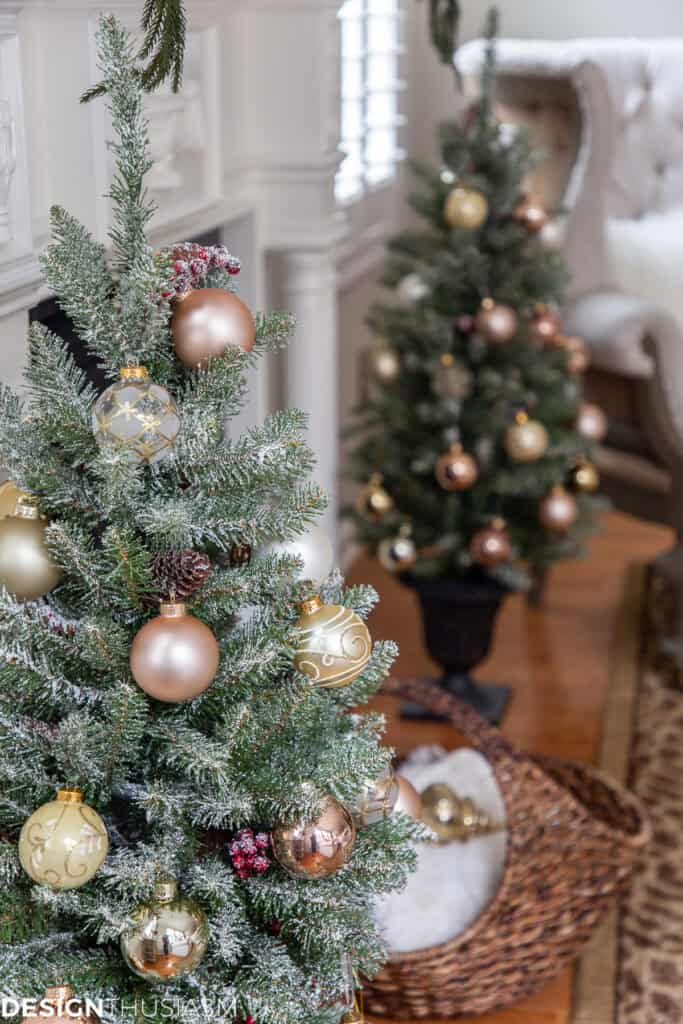 Christmas trees with metalic ornaments