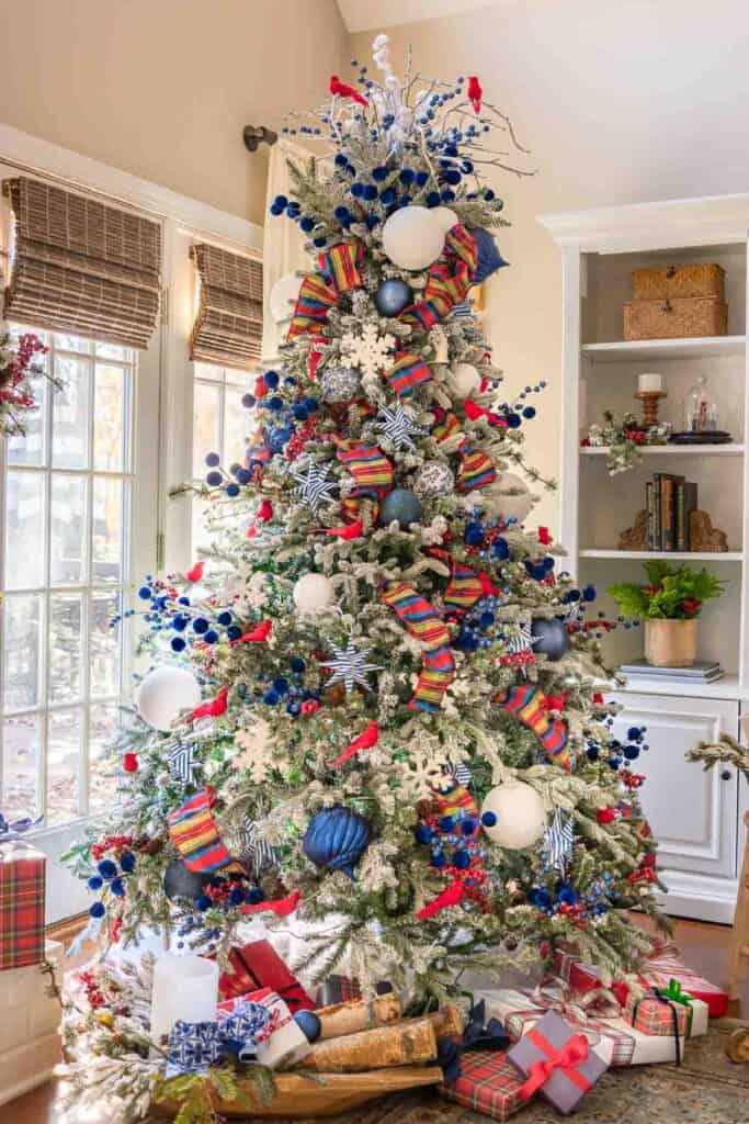 beautiful red, white, and blue Christmas tree