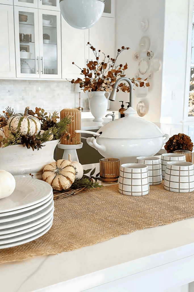 Thanksgiving buffet- dishes and soup tureen