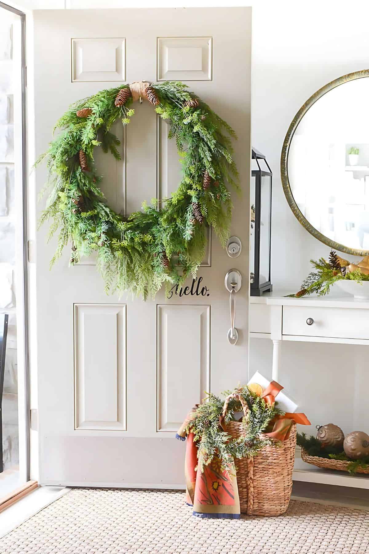 Open door with Christmas Wreath on it