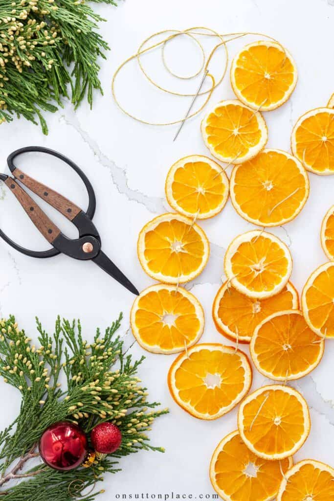 orange slices made into a garland