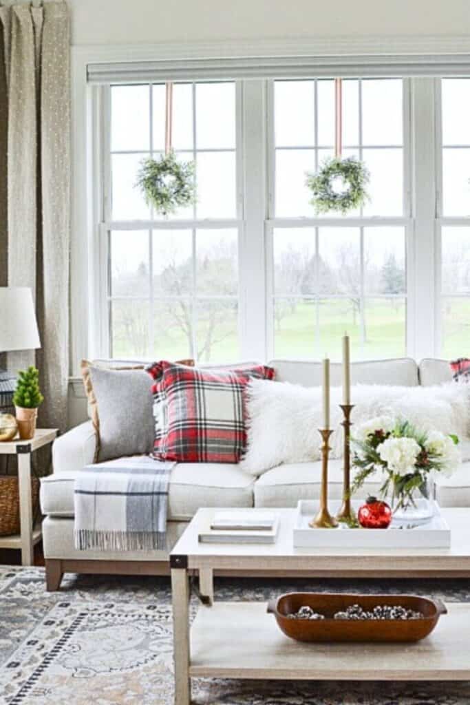 small sunroom decorated for Christmas