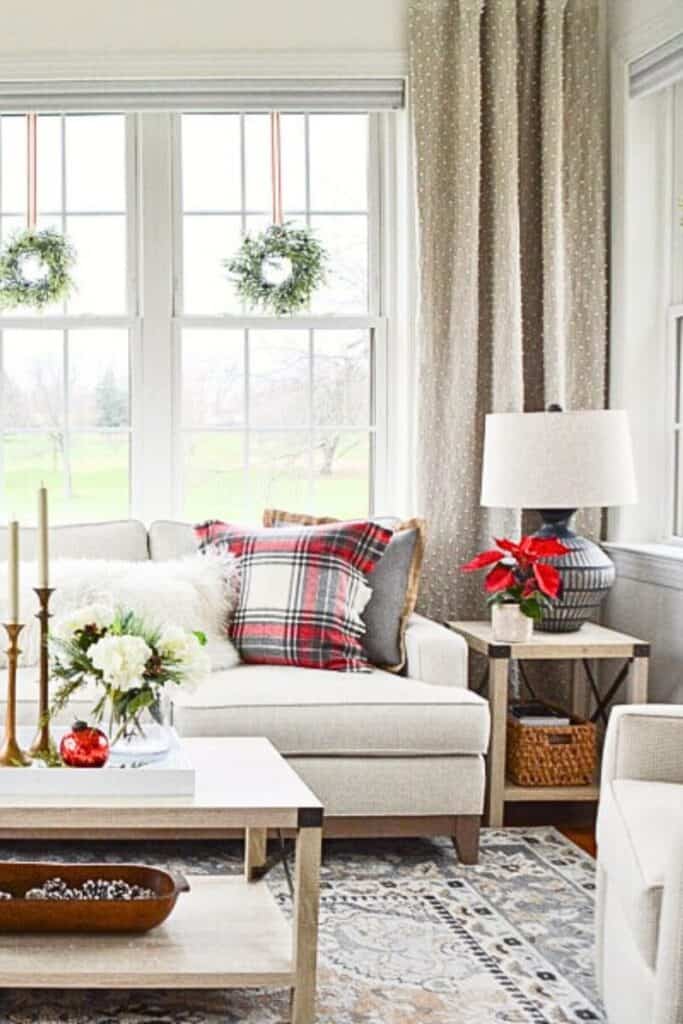 Christmas decorations in a small living room