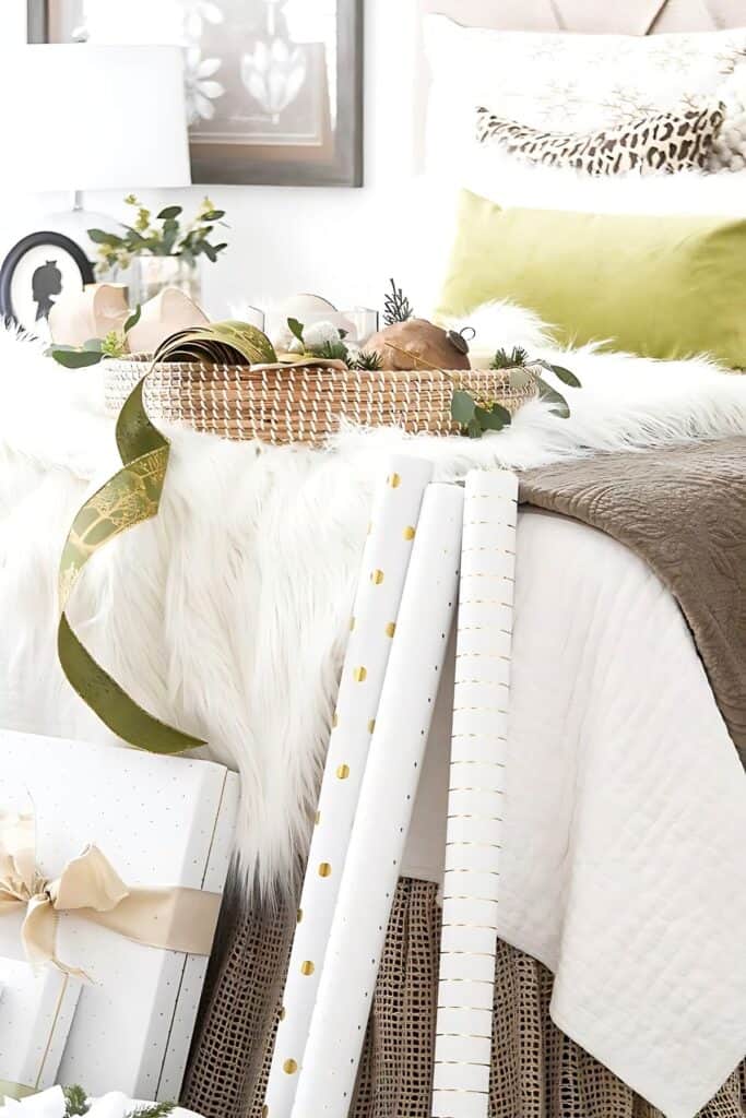 1 Christmas bed in greens, white, and brown