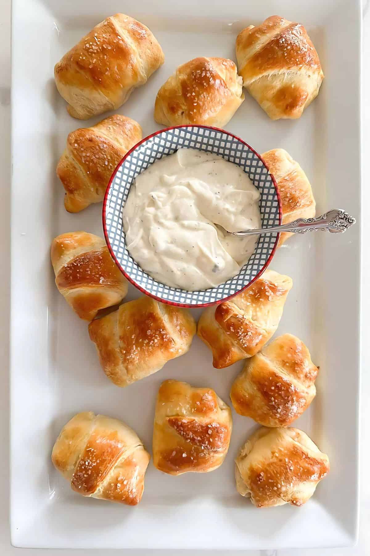 Chicken Crescent Roll Ups on a white platter