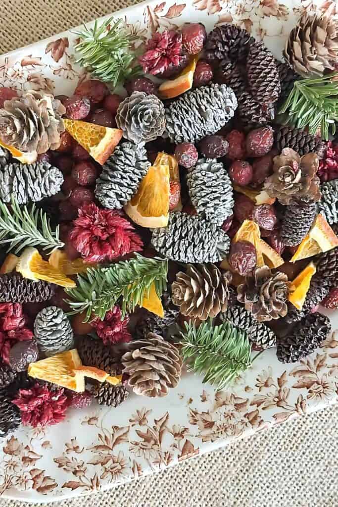 Christmas potpourri in a vintage plate