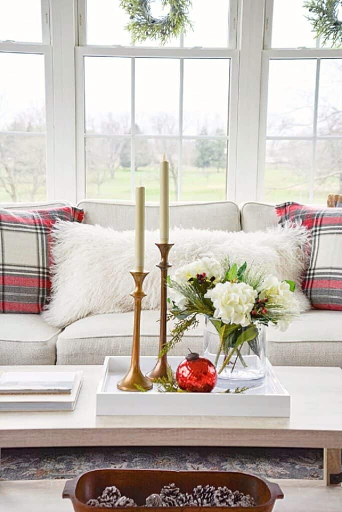 Christmas decor in the sunroom