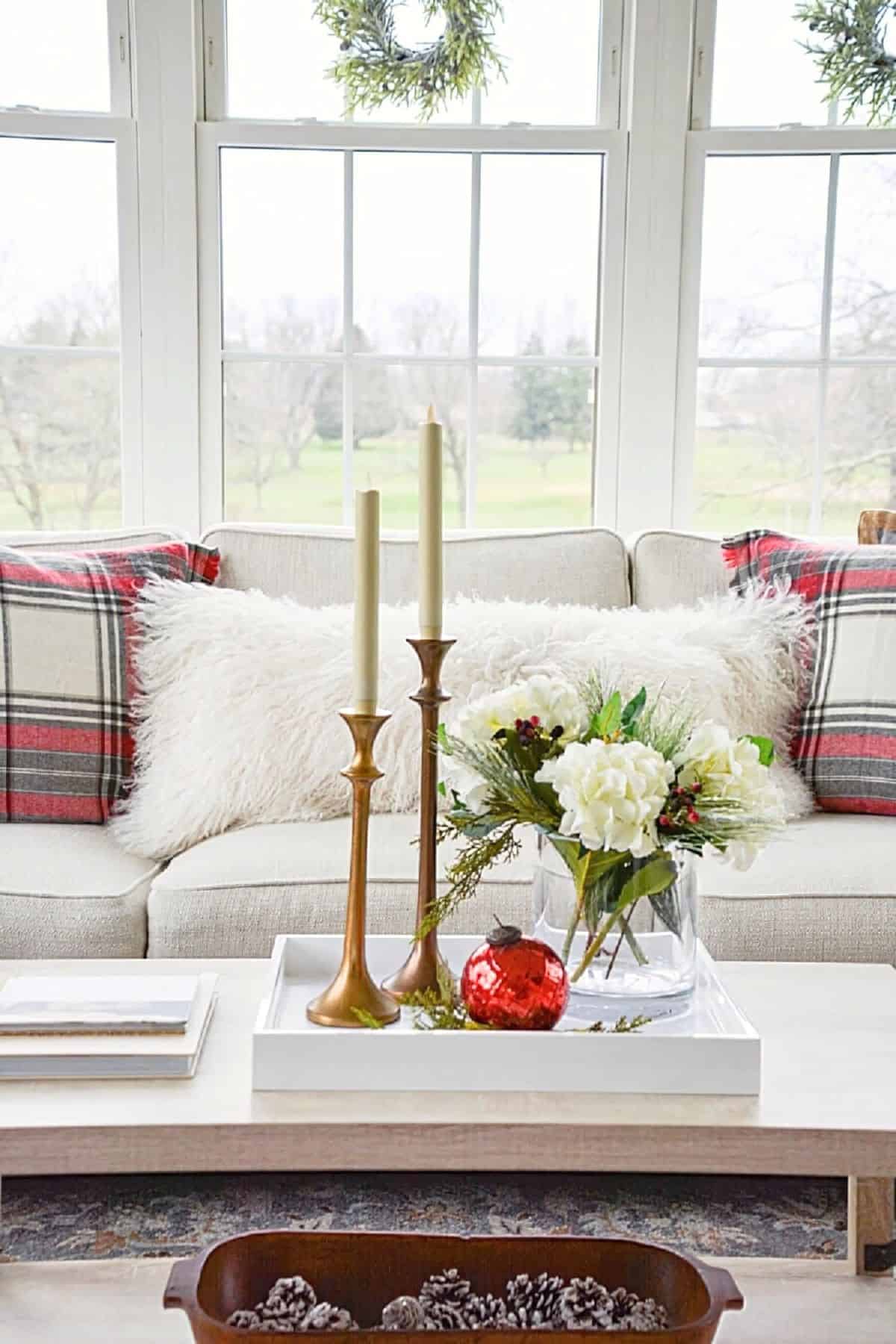 Christmas decor in the sunroom