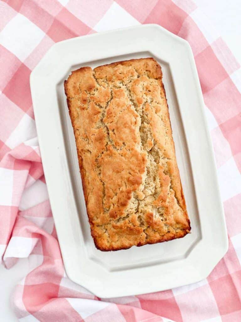 beer bread on a white platter