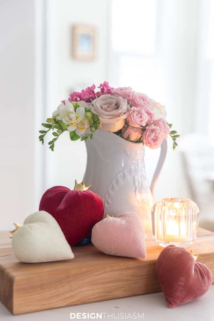 Velvet heart and a pitcher of flower