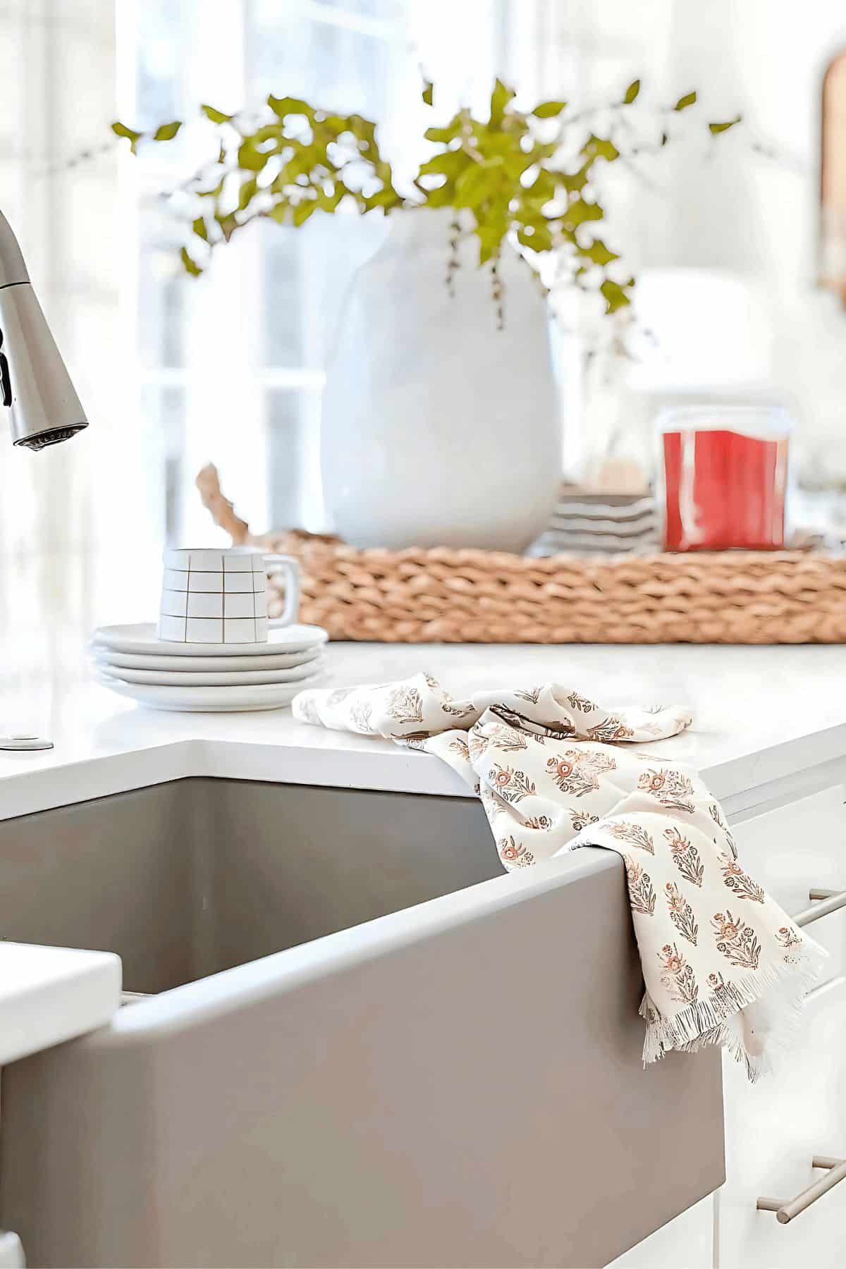 sink with a towel draped over it