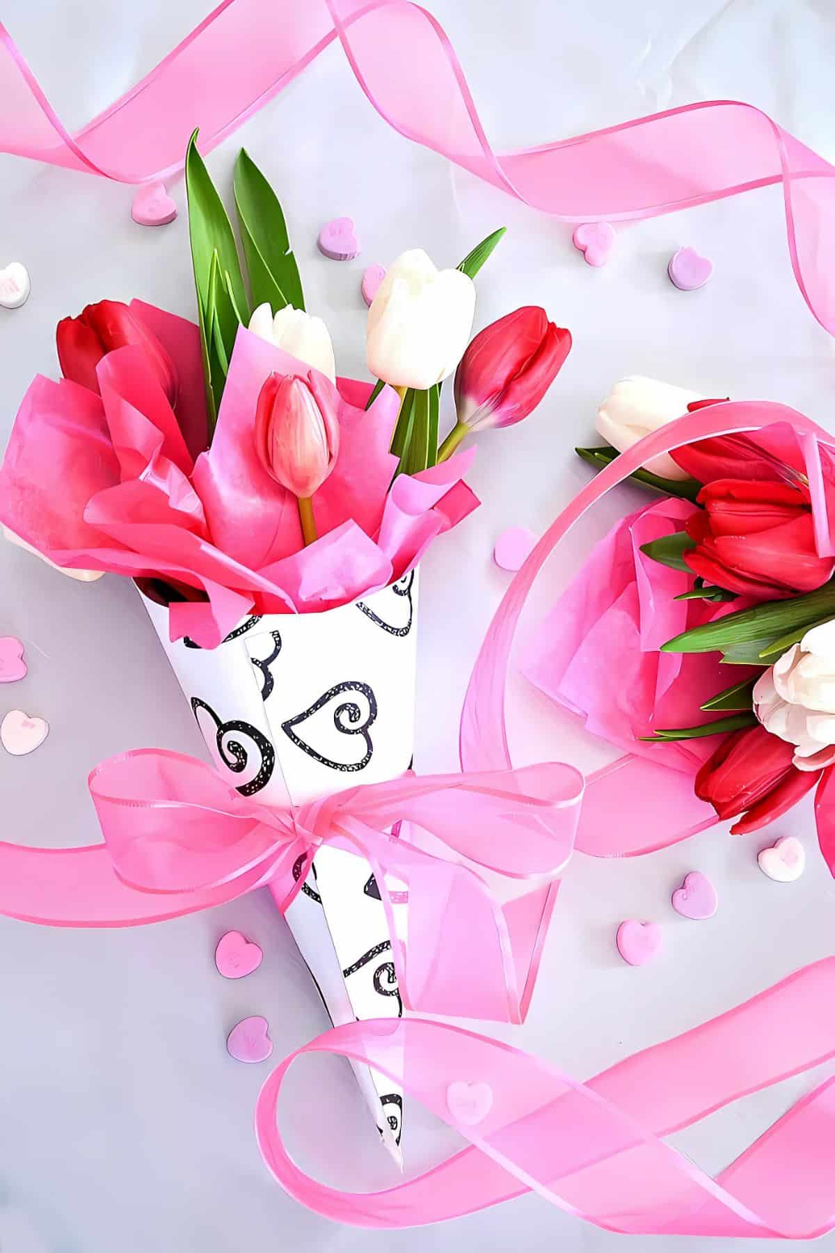 flower cone with tulips