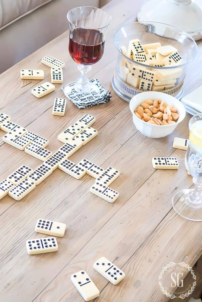  dominos on a coffee table