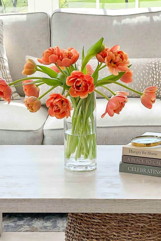 tulips on a coffee table
