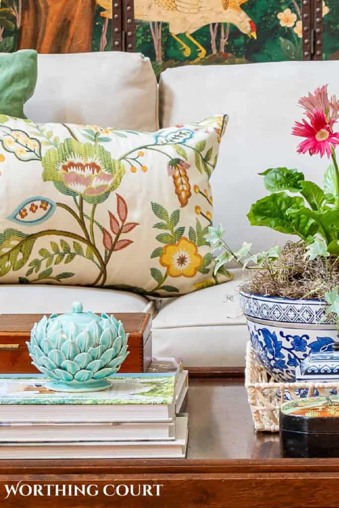 spring decor on a coffee table