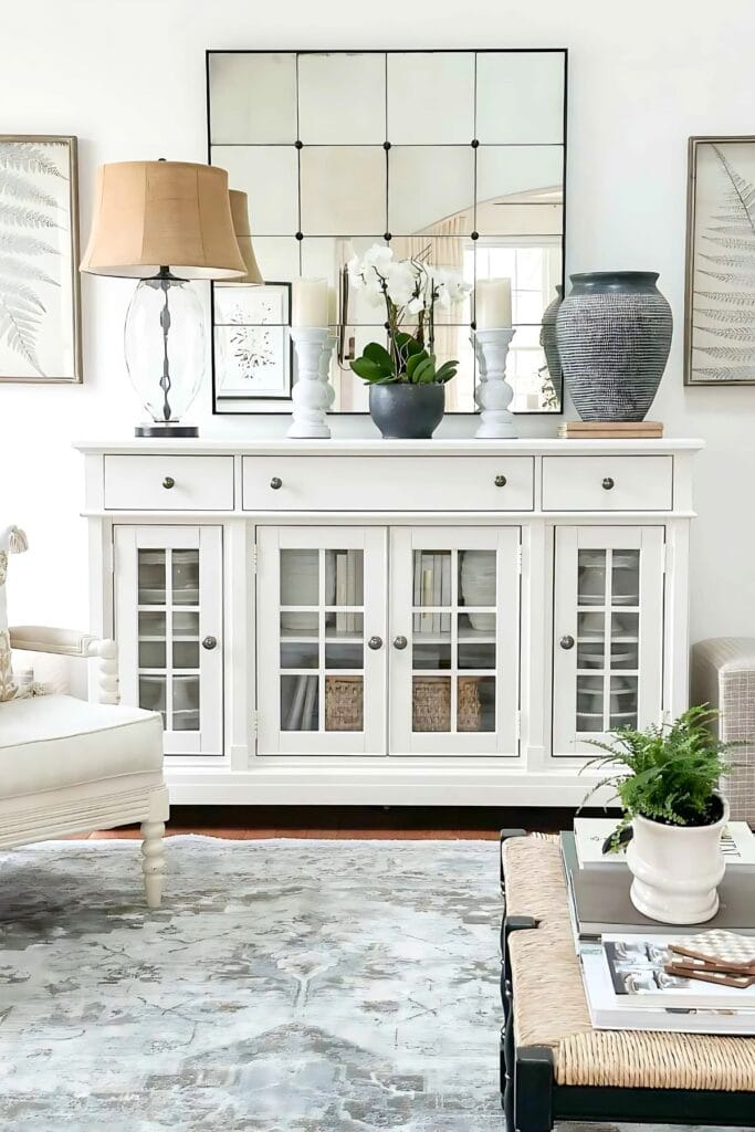 White buffet in the living room