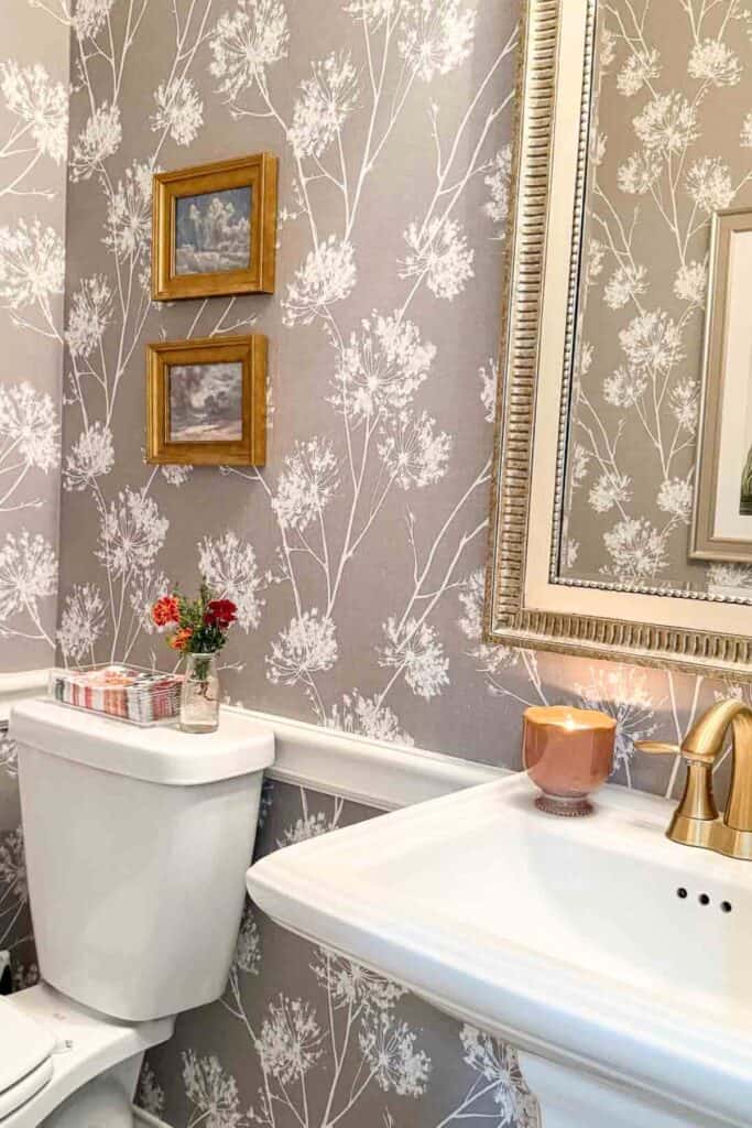 powder room with wallpaper