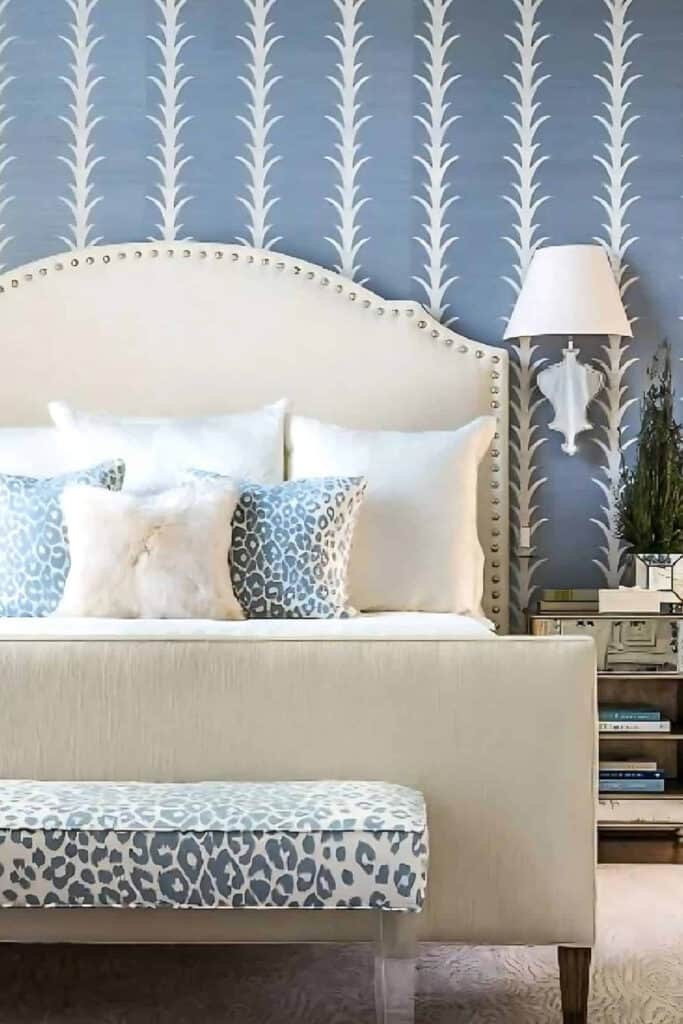 pop of color with wallpaper in a neutral bedroom