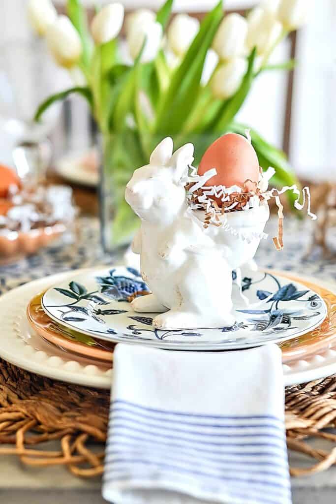 Easter Decorations- bunny egg cup on an Easter place setting