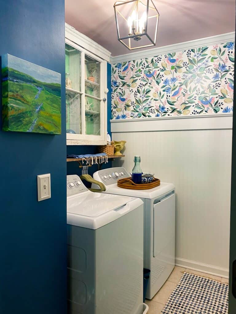 blue and white laundry room