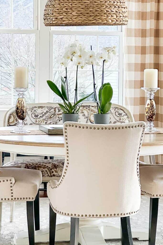 ORCHIDS ON A DINING ROOM TABLE