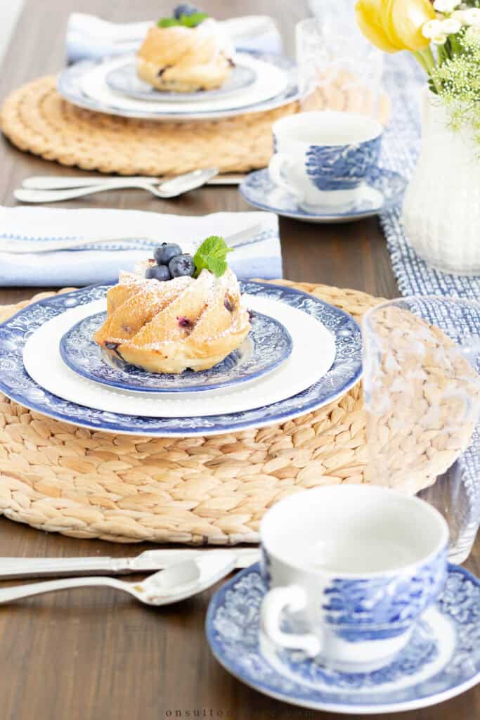 blue and white spring table