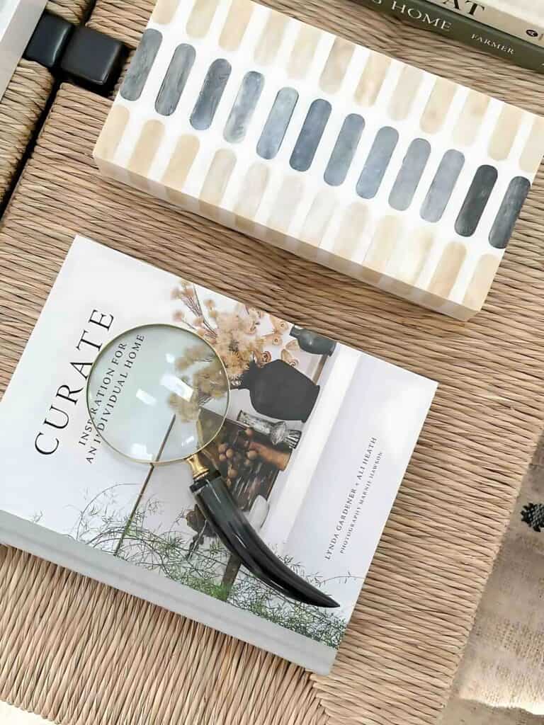 large coffee table- accent decor on the coffee table