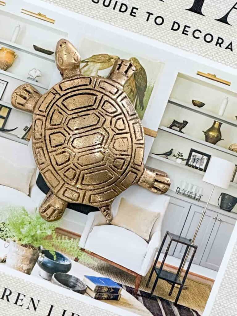 large coffee table- top view of turtle on a stack of books 2