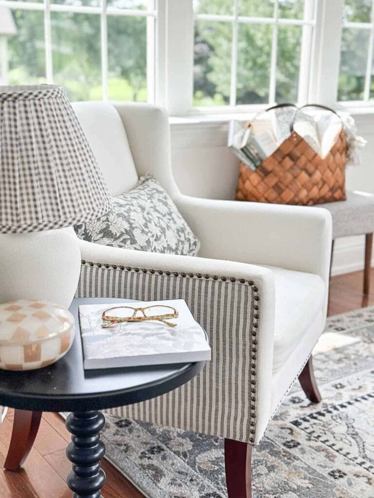 blue and gray color palette in the sunroom