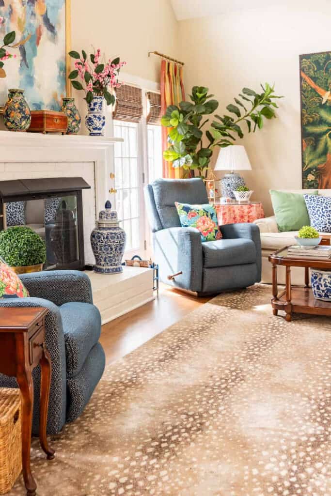 living room with a neutral area rug