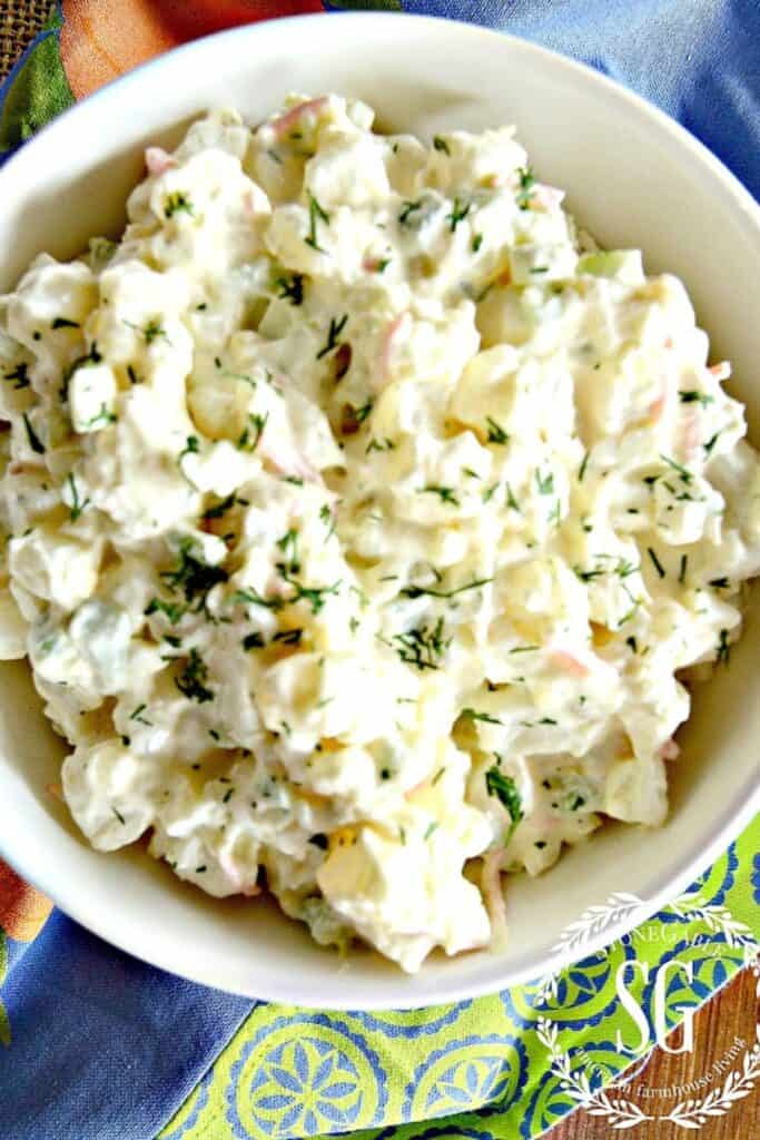 easy Easter side dish idea with creamy dill potato salad in a bowl
