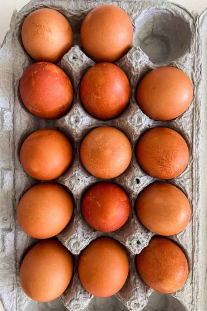 onion skin dyed Easter eggs in a carton for natural Easter decorating ideas
