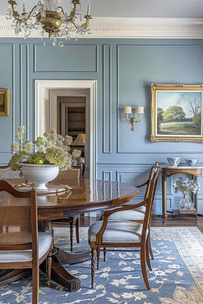 beautiful blue paint in a dining room