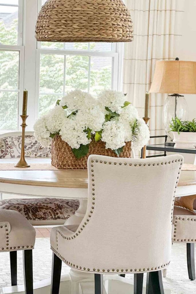 Summer Centerpiece- hydrangeas in a basket