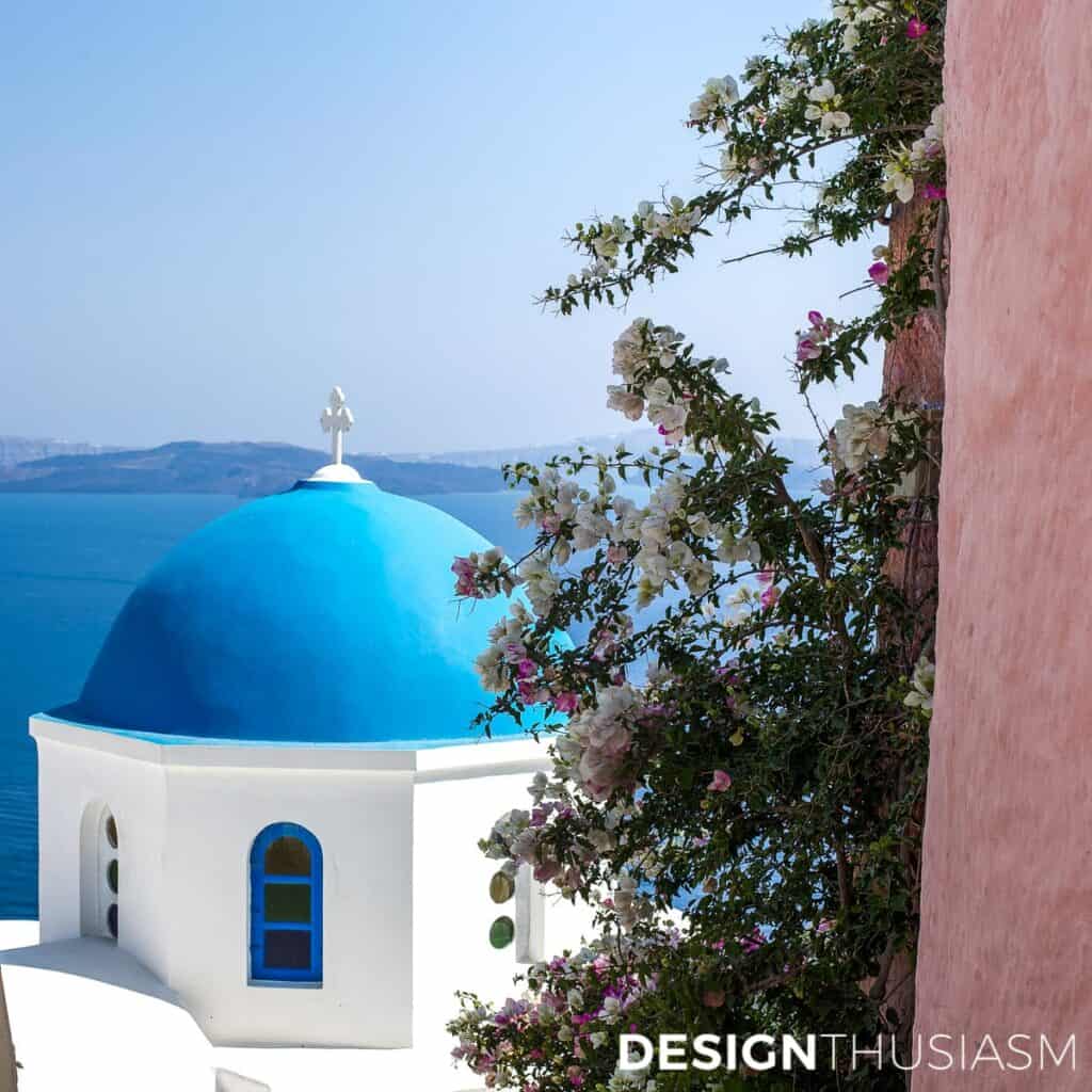 church with a blue dome in Greece