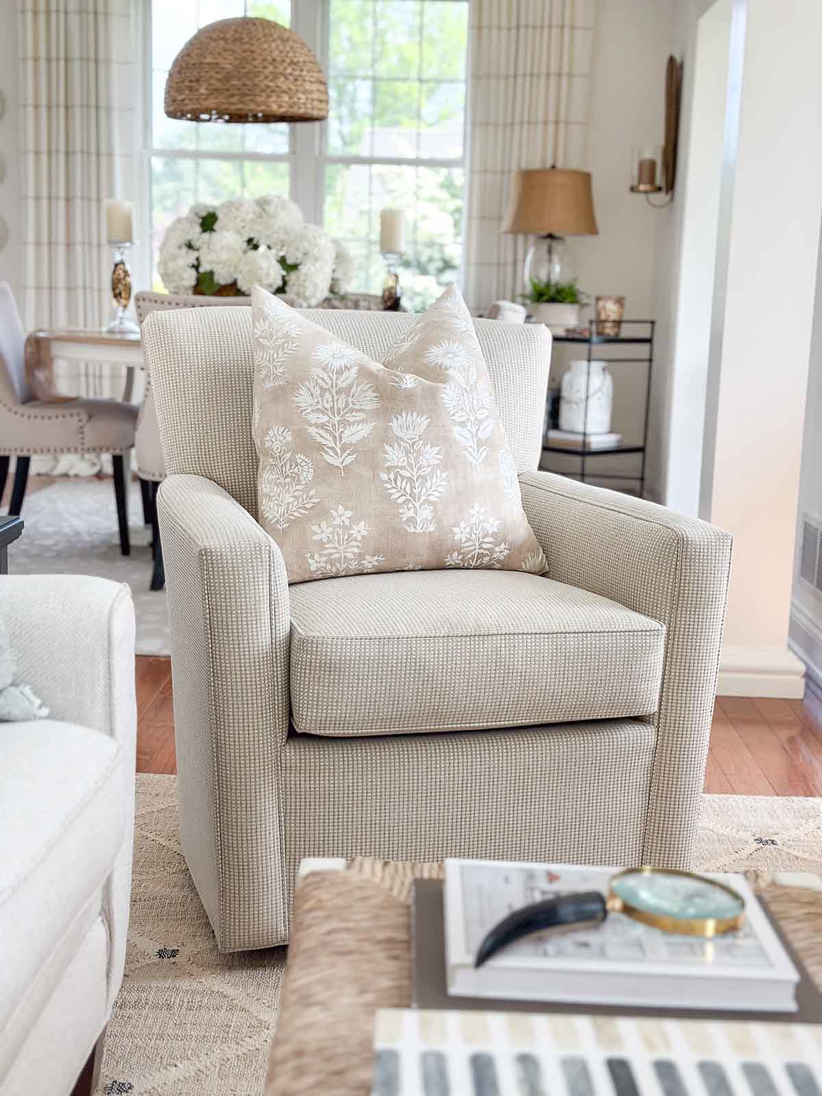 neutral swivel chair in the living room