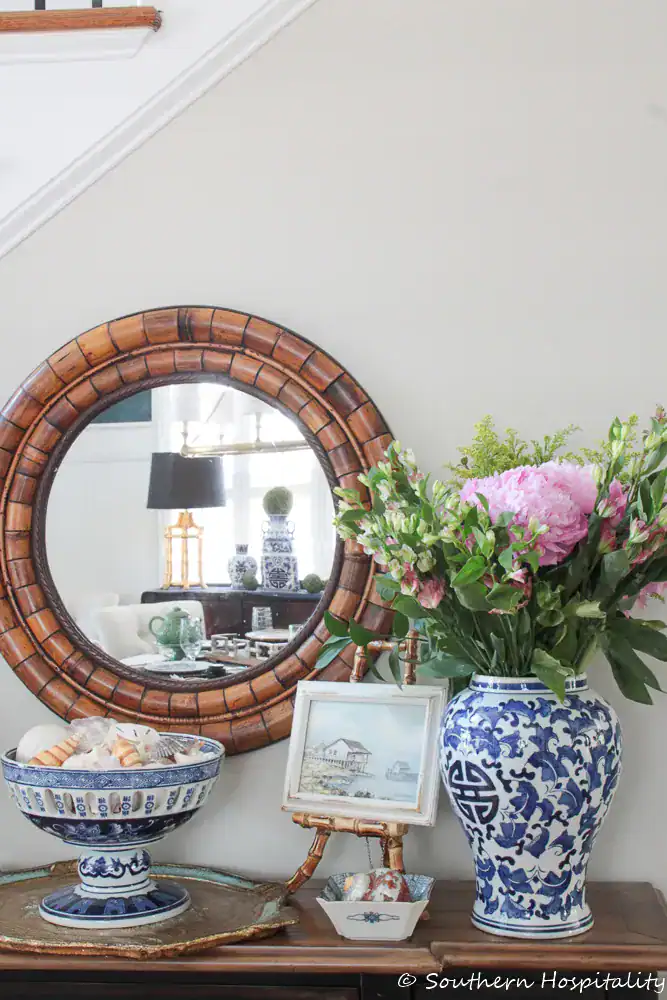 summer decor on a foyer table