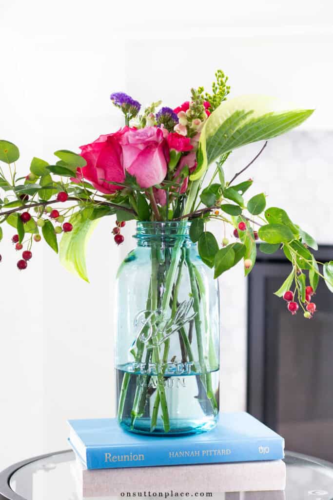 flowers in a mason jar