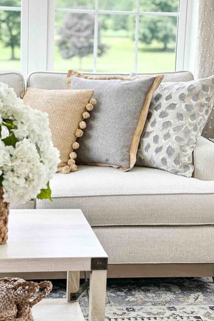 decorative pillows on a sofa