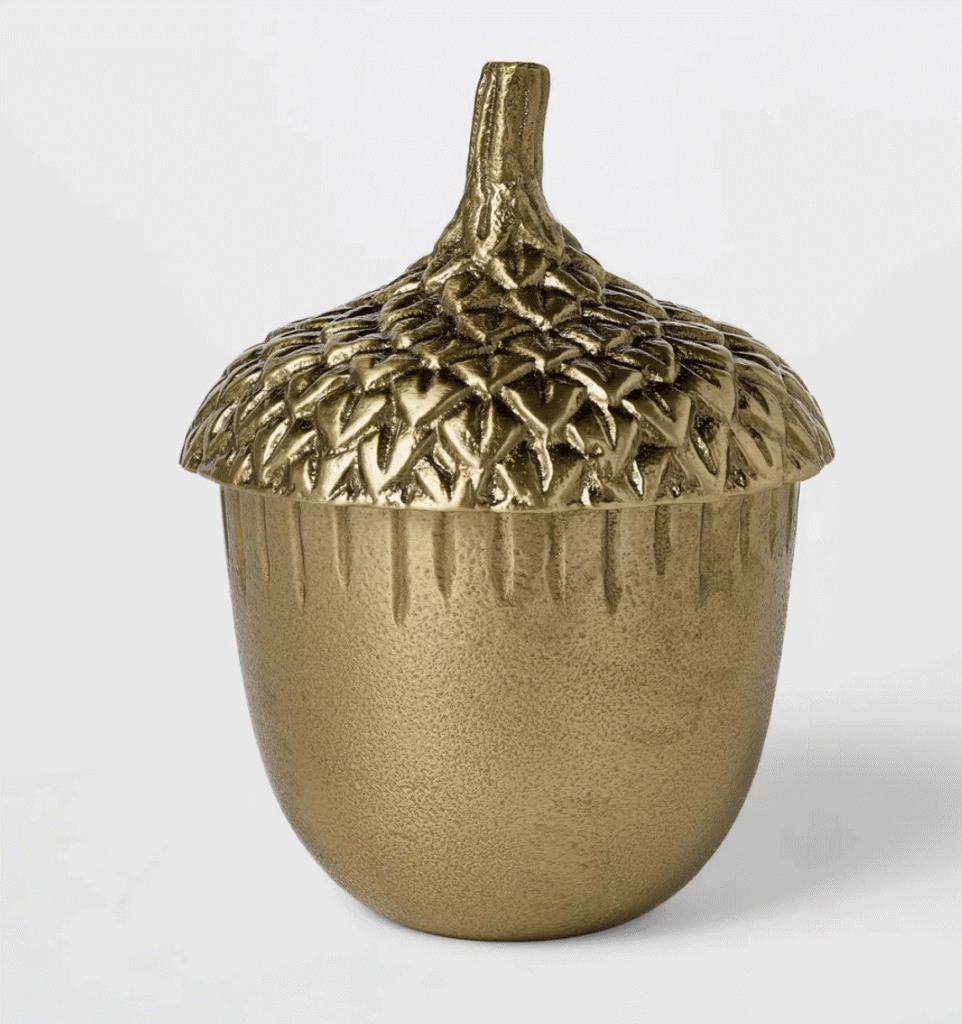 trendy brass acorn container with removable lid