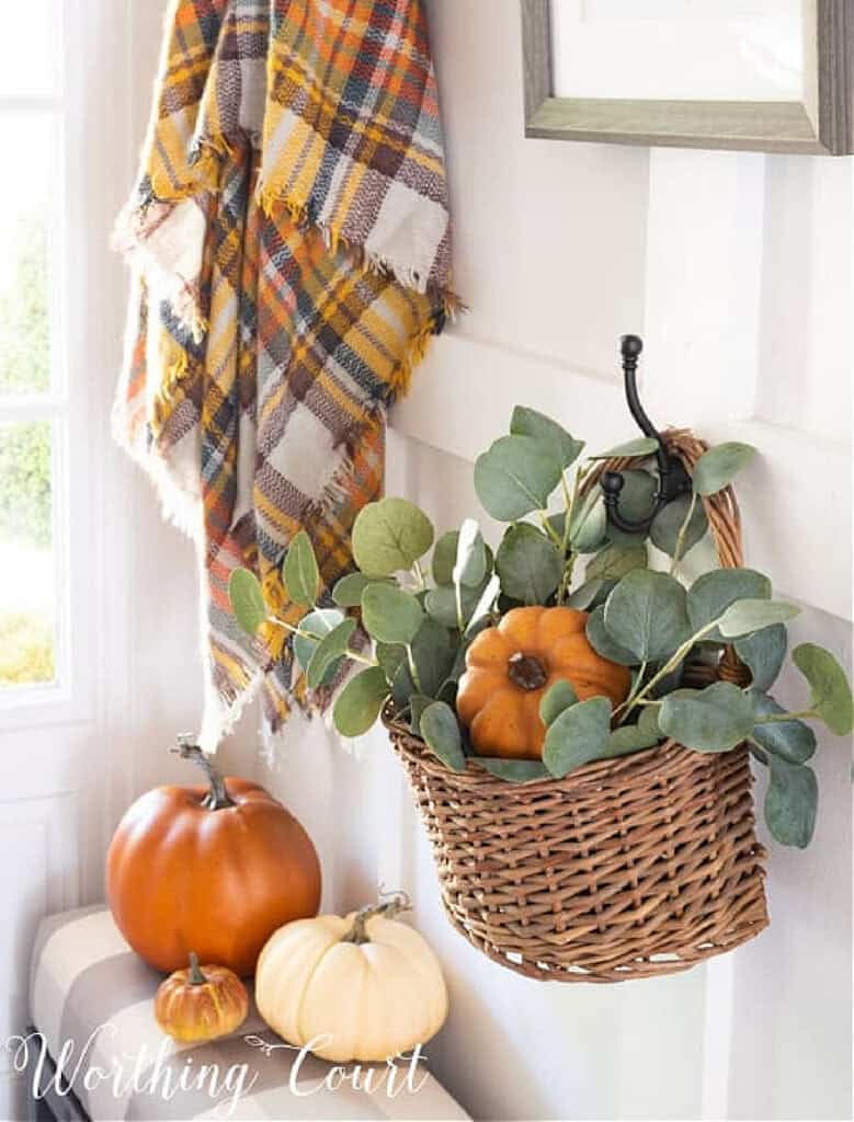 fall decor in a foyer